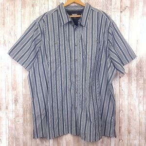 King Size Gray White Striped Short Sleeve Button Down Shirt Size 3XL